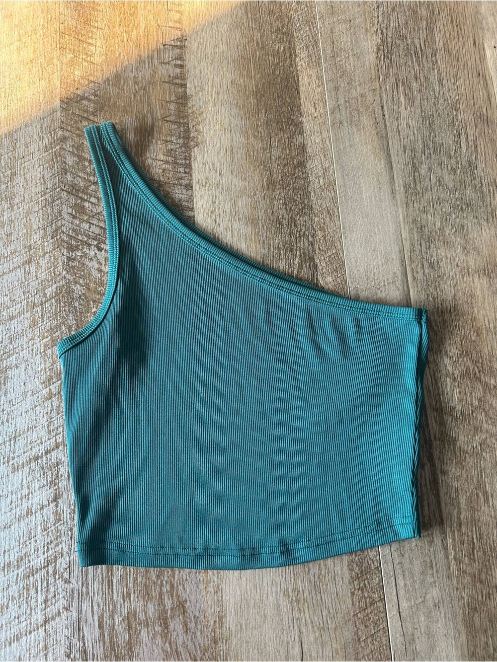 One-Shoulder Ribbed Crop Top - Teal